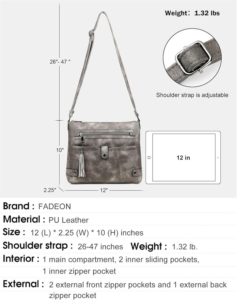 FADEON Large Crossbody Purses for Women Crossbody Bag, Designer Leather Cross Body Purses Multi Pocket Shoulder Bag - Image 4